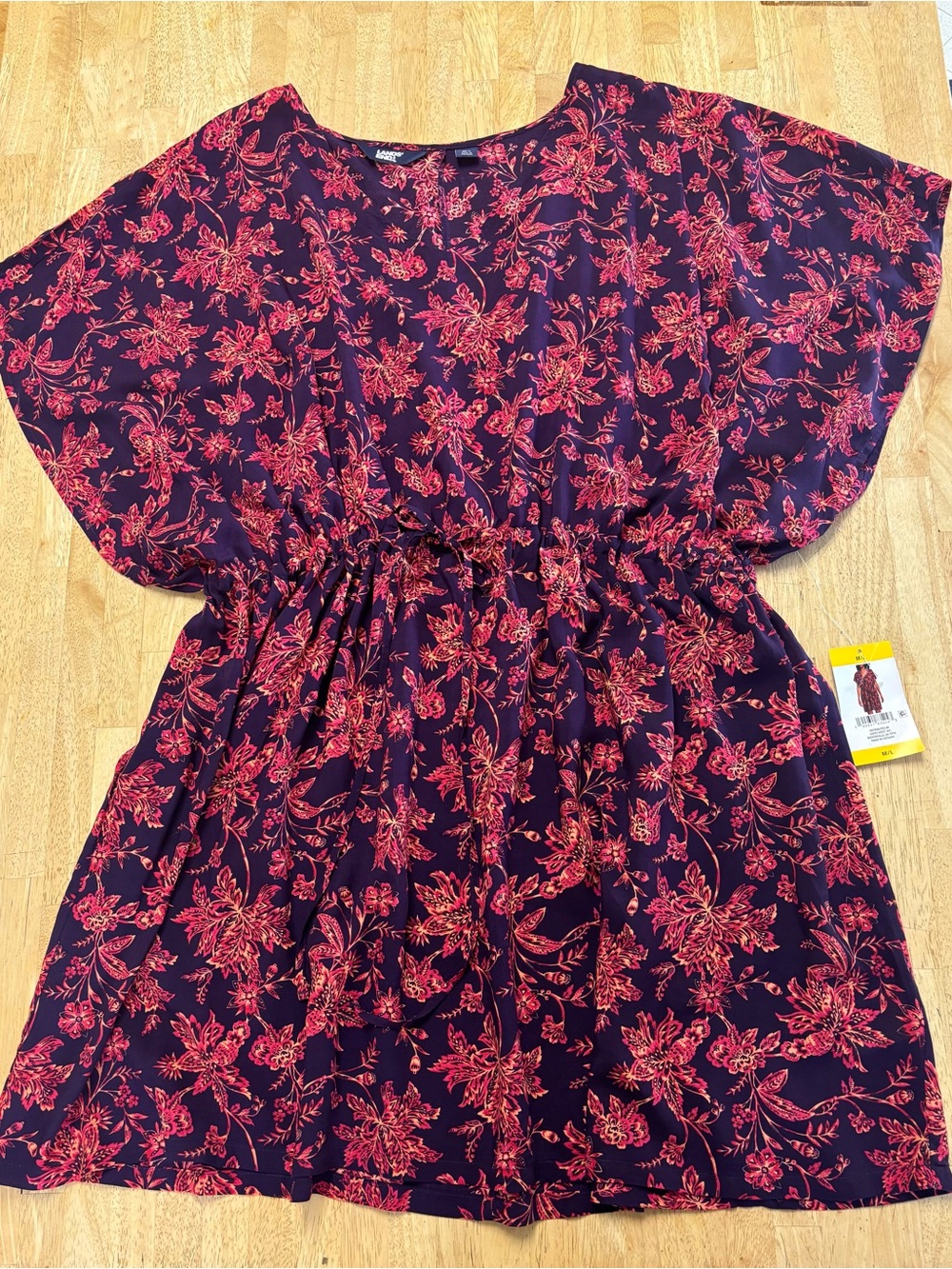NWT Lands' End Purple Floral Kaftan Swim Coverup